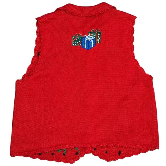 Designers Originals Christmas Sweater Vest Women's M Embroidered Tree Presents - Picture 7 of 9